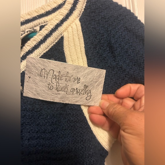 Made For Me To Look Amazing 2-Pc Navy Stretch Sweater Dress👗& Scarf🧣Sz M - Picture 4 of 7